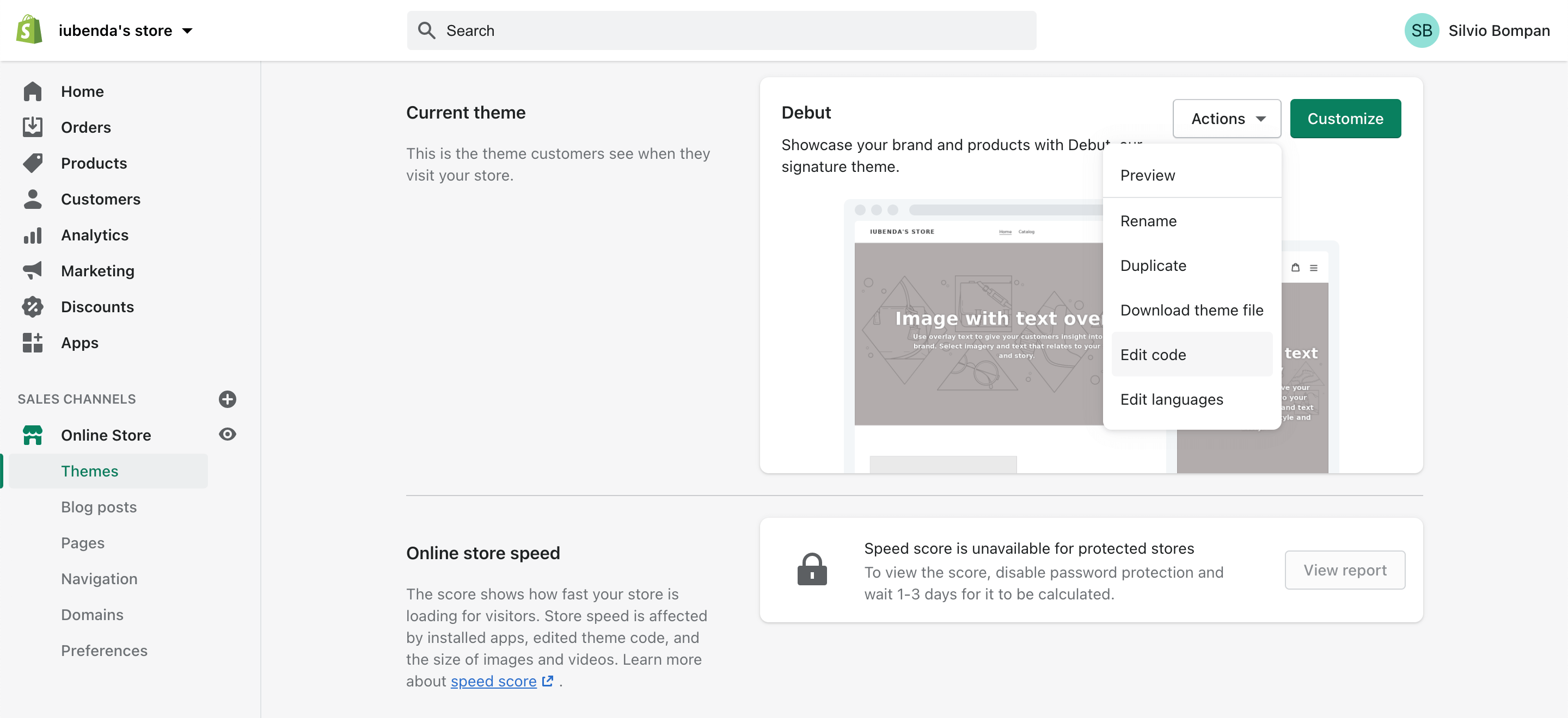 Shopify + iubenda: Editar código