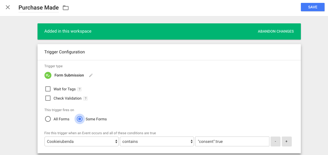 Configuración del activador