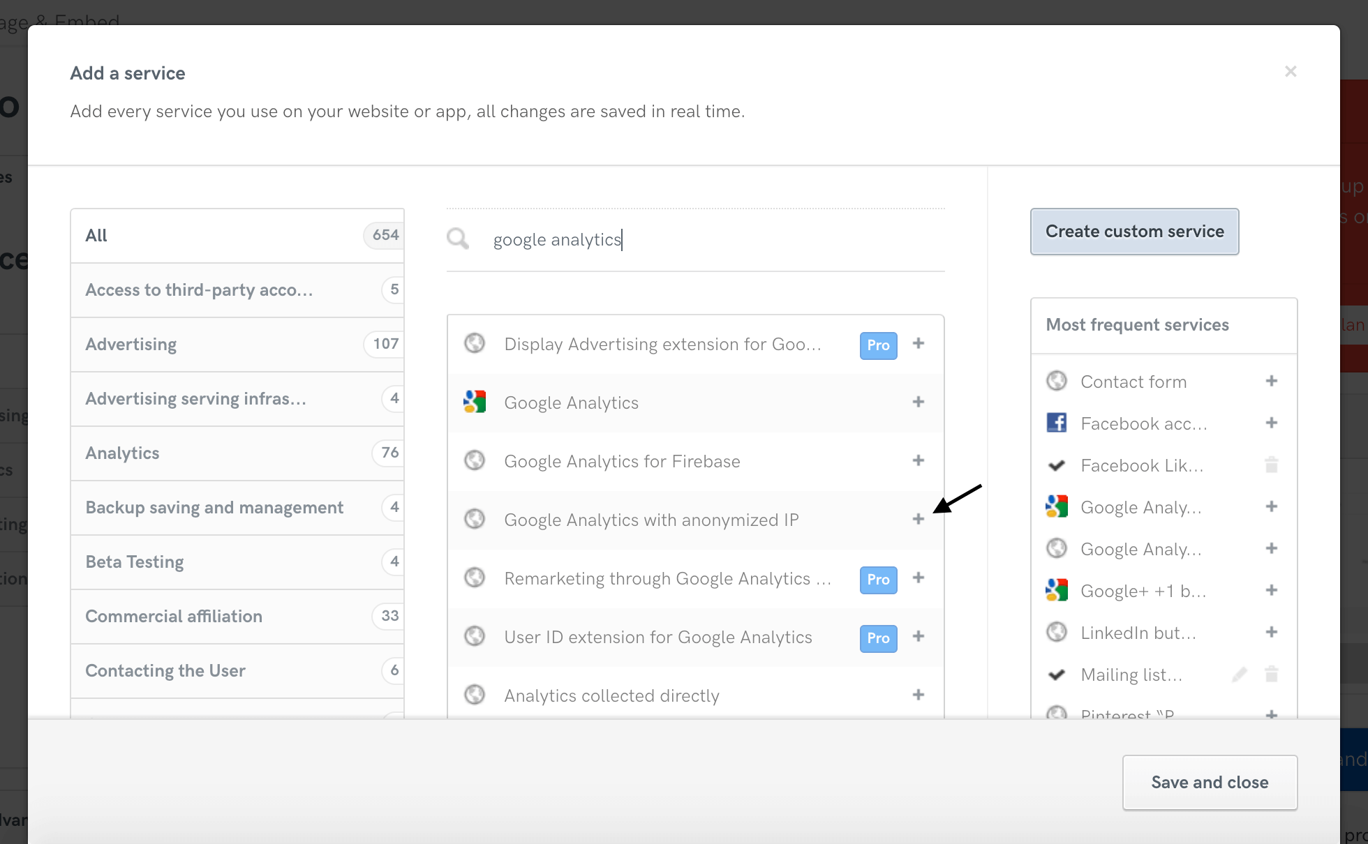 Google Analytics avec anonymisation des adresses IP