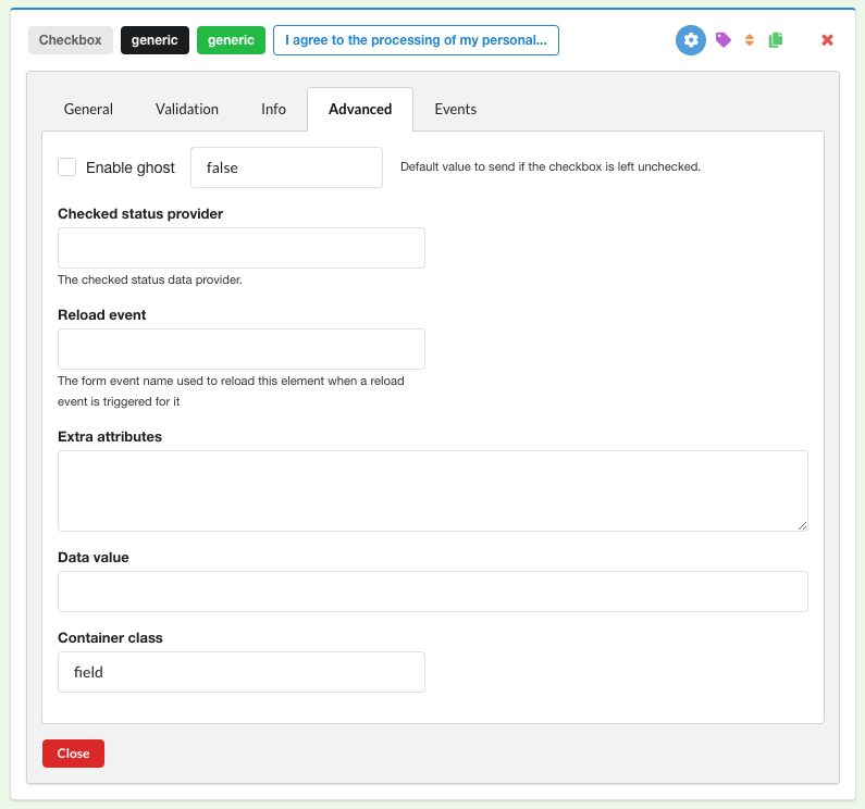 Cronoforms - Configuração da caixa de seleção
