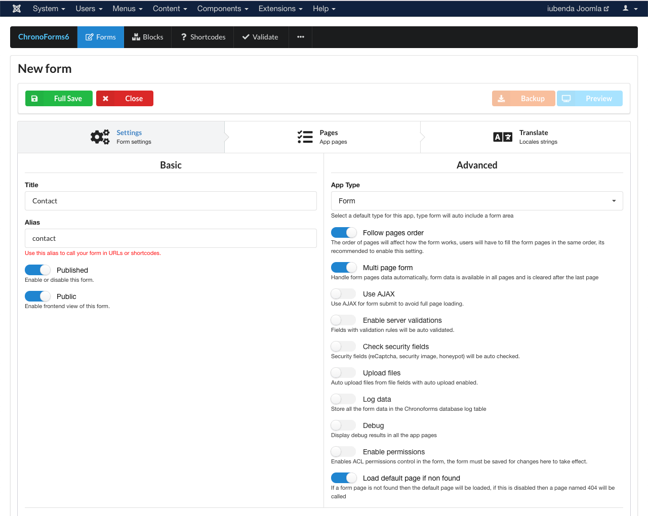 ChronoForms para Joomla! - Formulário novo