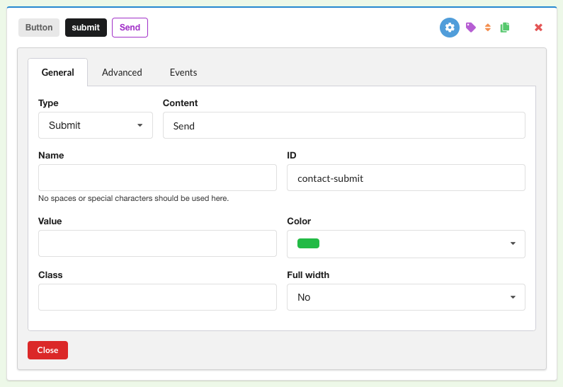 ChronoForms para Joomla! - Configuração do botão de envio