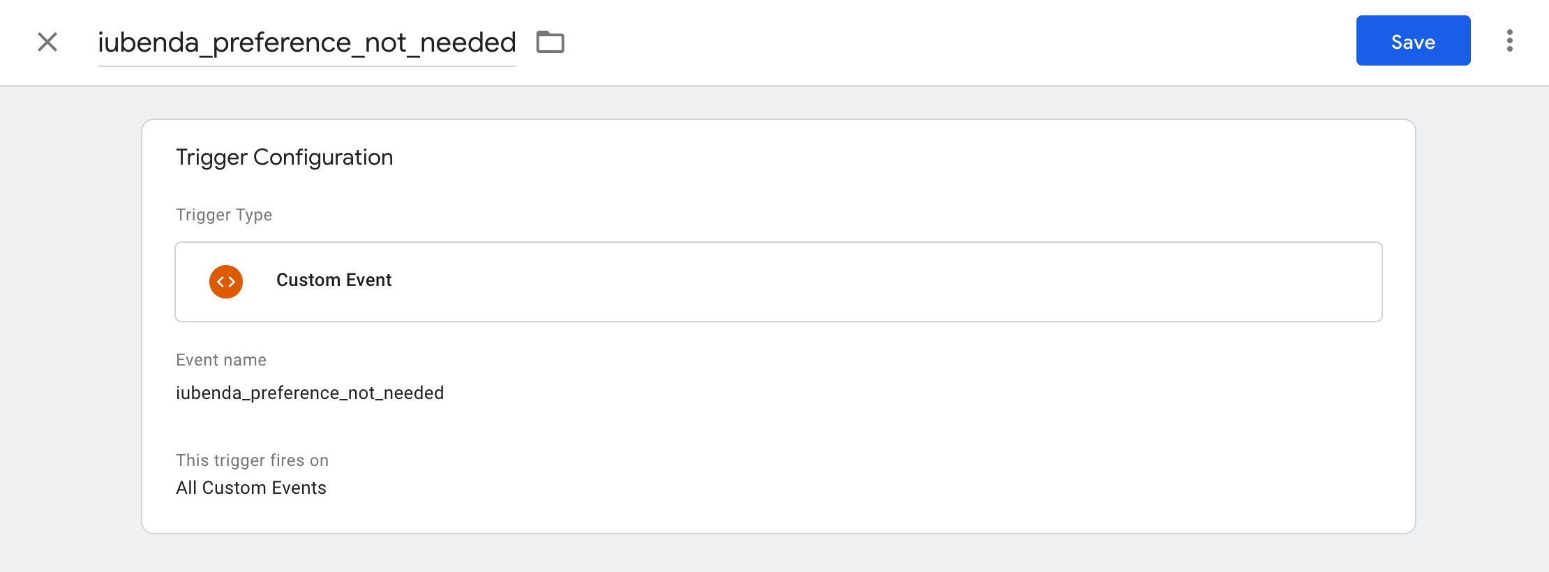 Google Tag Manager - configuración del activador iubenda_preference_not_need