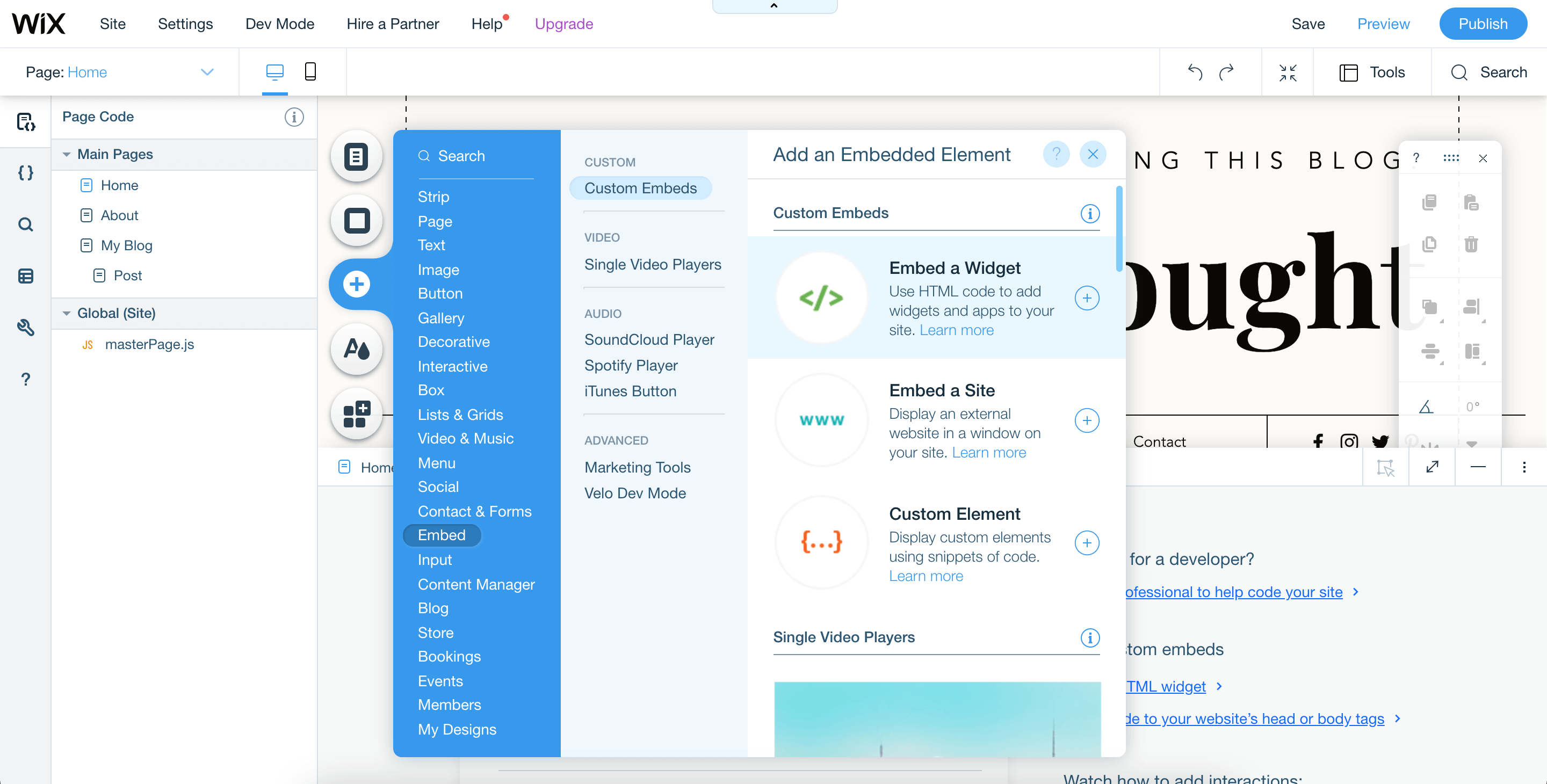 Wix editor - Custom embeds