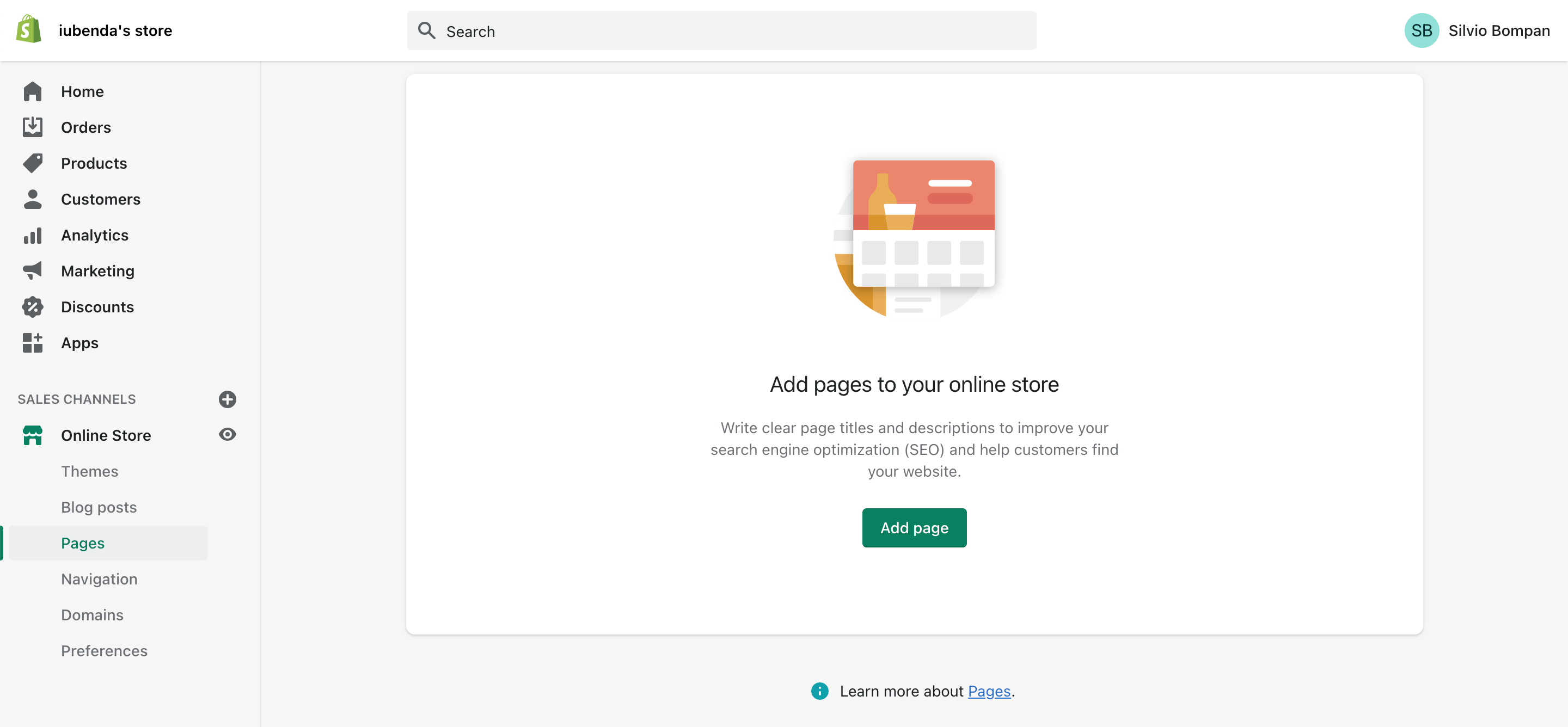 Shopify - adicionar página