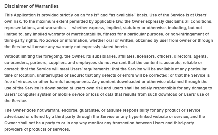 disclaimer examples - Disclaimer of warranty