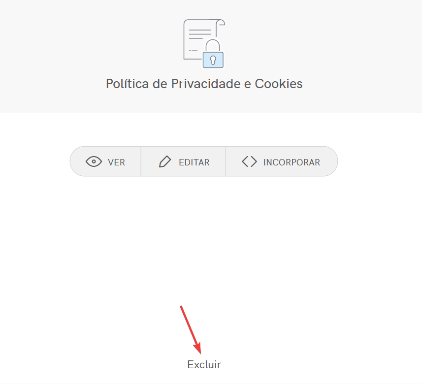 Como deletar uma política de privacidade Clique no link de Deletar na parte inferior da janela da Política de Privacidade e Cookies