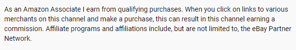 amazon affiliate disclosure example, youtube