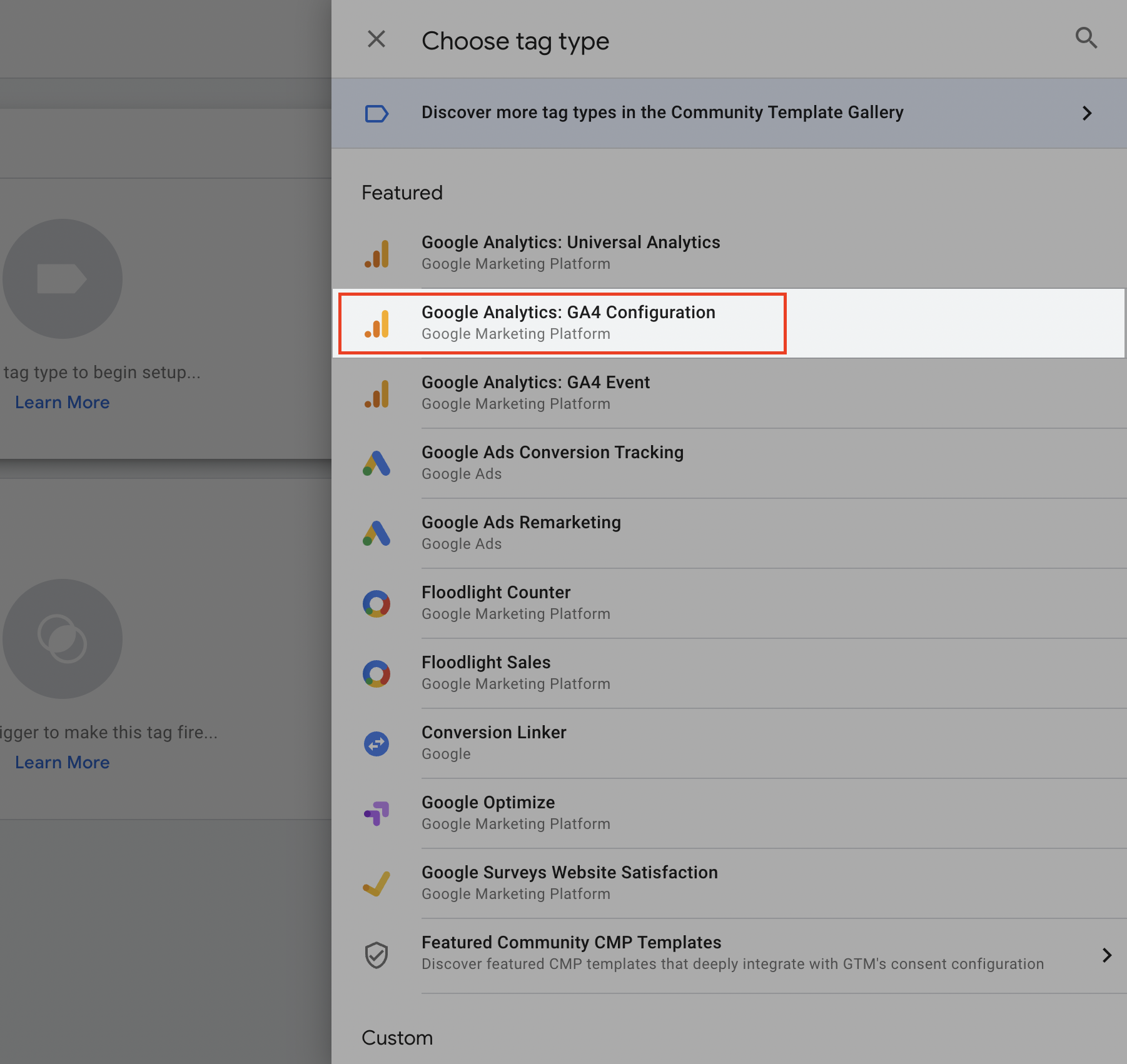 Tipo de tag de configuração do Google Analytics GA4