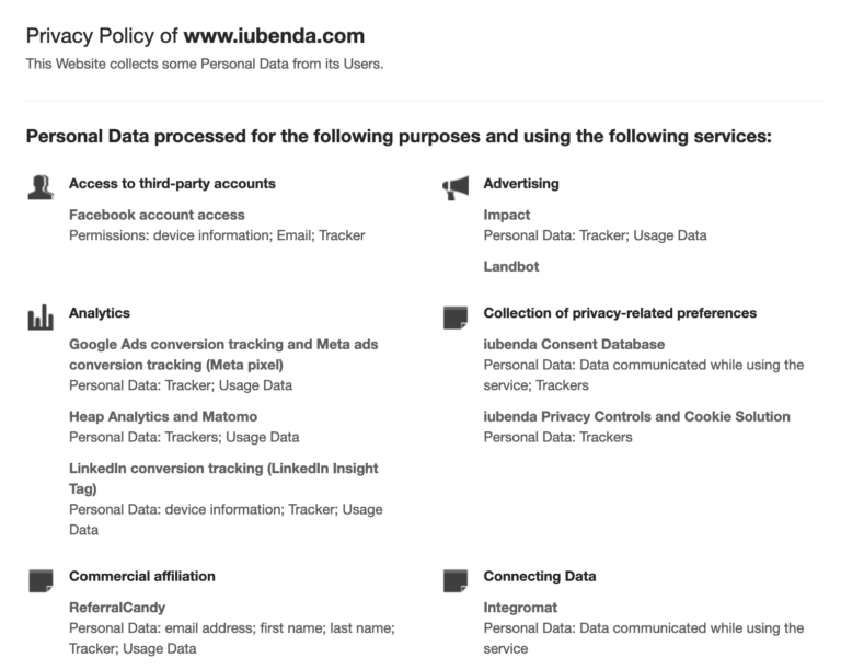 Screenshot of Privacy Policy Example