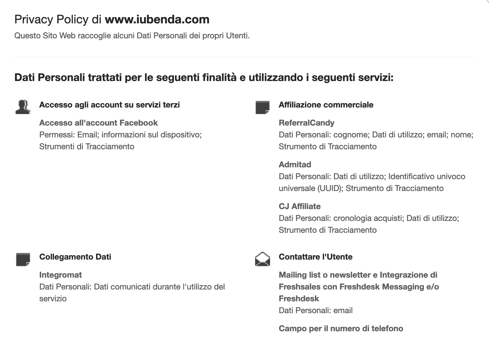 privacy policy sito web - iubenda