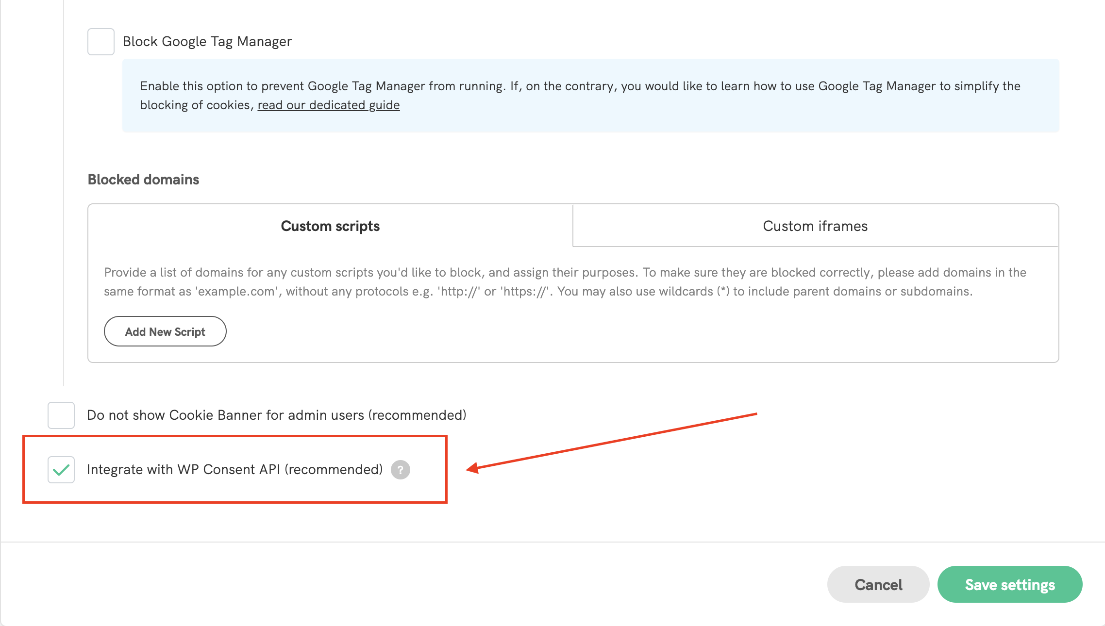 api de consentimento do wp