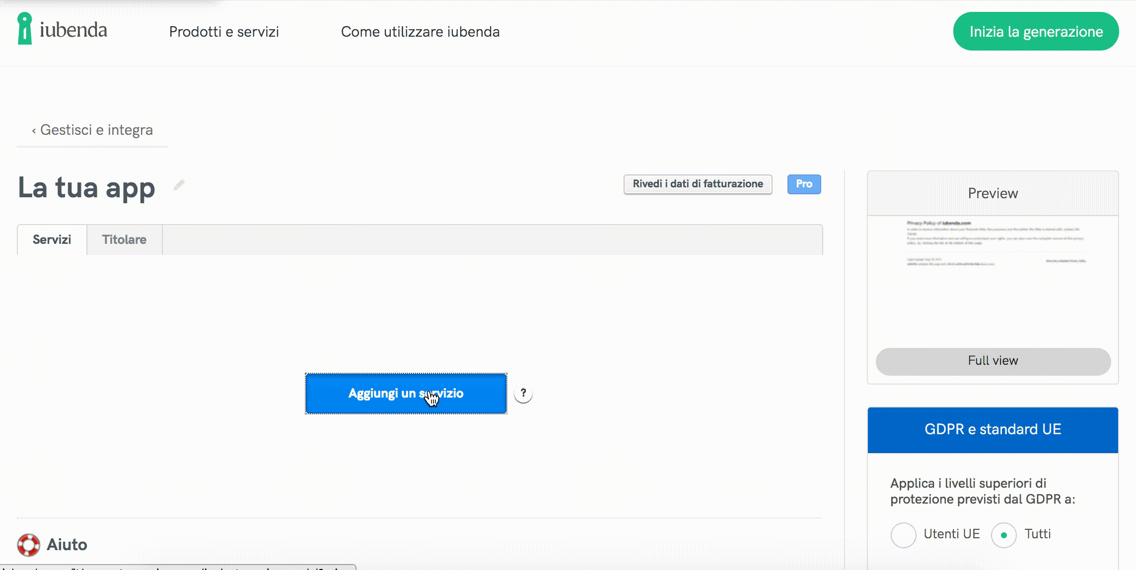 Aggiungi servizi per la tua app mobile
