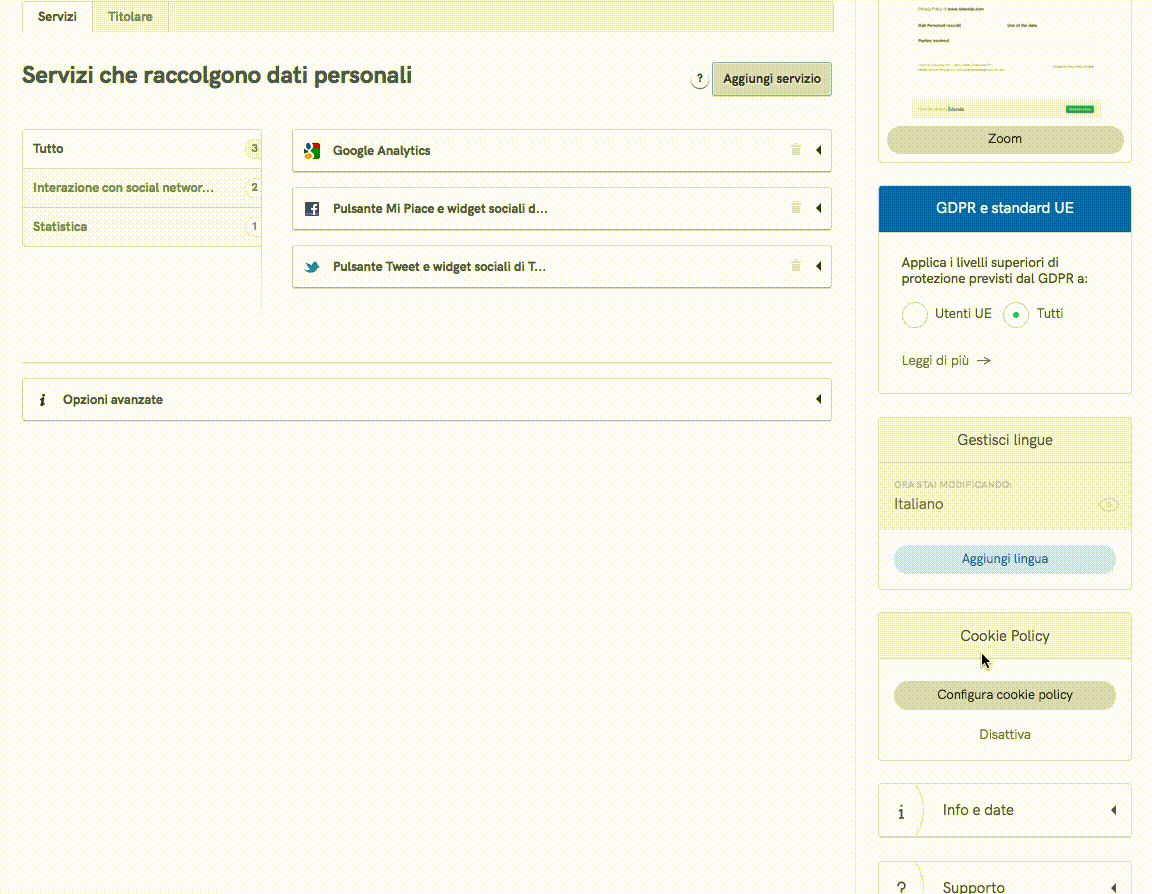 Aggiungi un'altra lingua alla tua policy