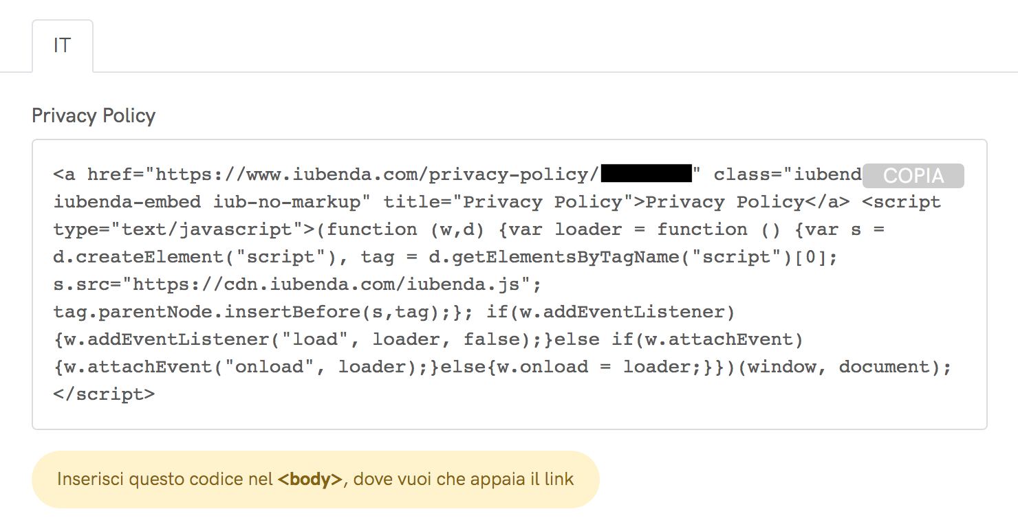 Codice di inserimento