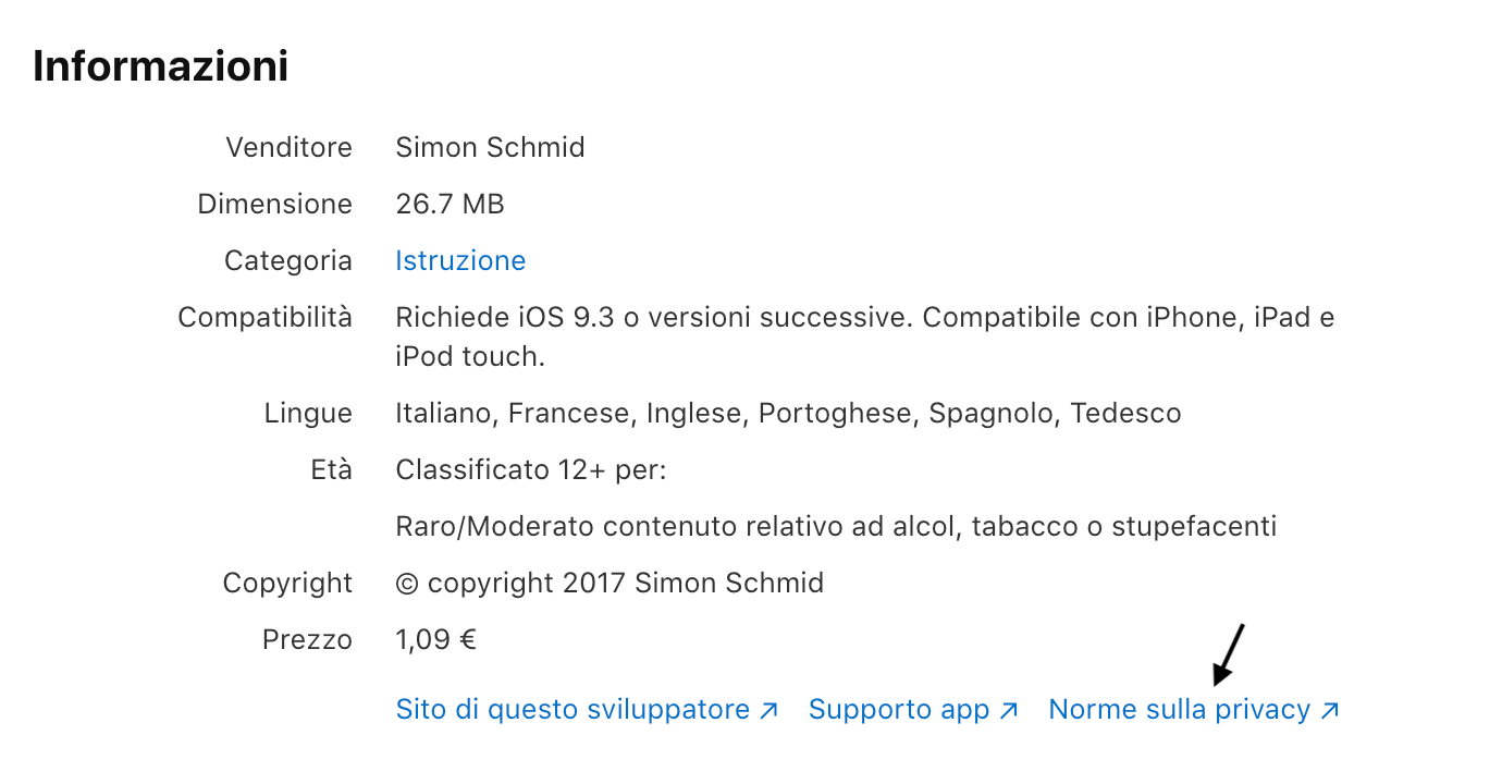 Learnji nell'App Store - Link alla Privacy Policy