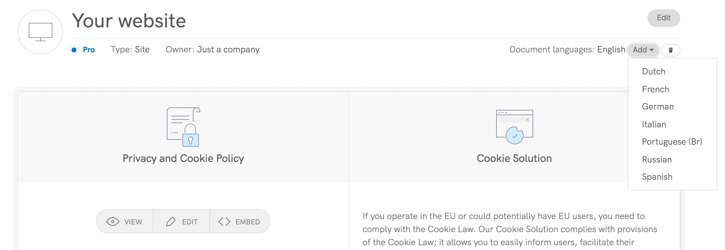 Add one or more languages to your documents