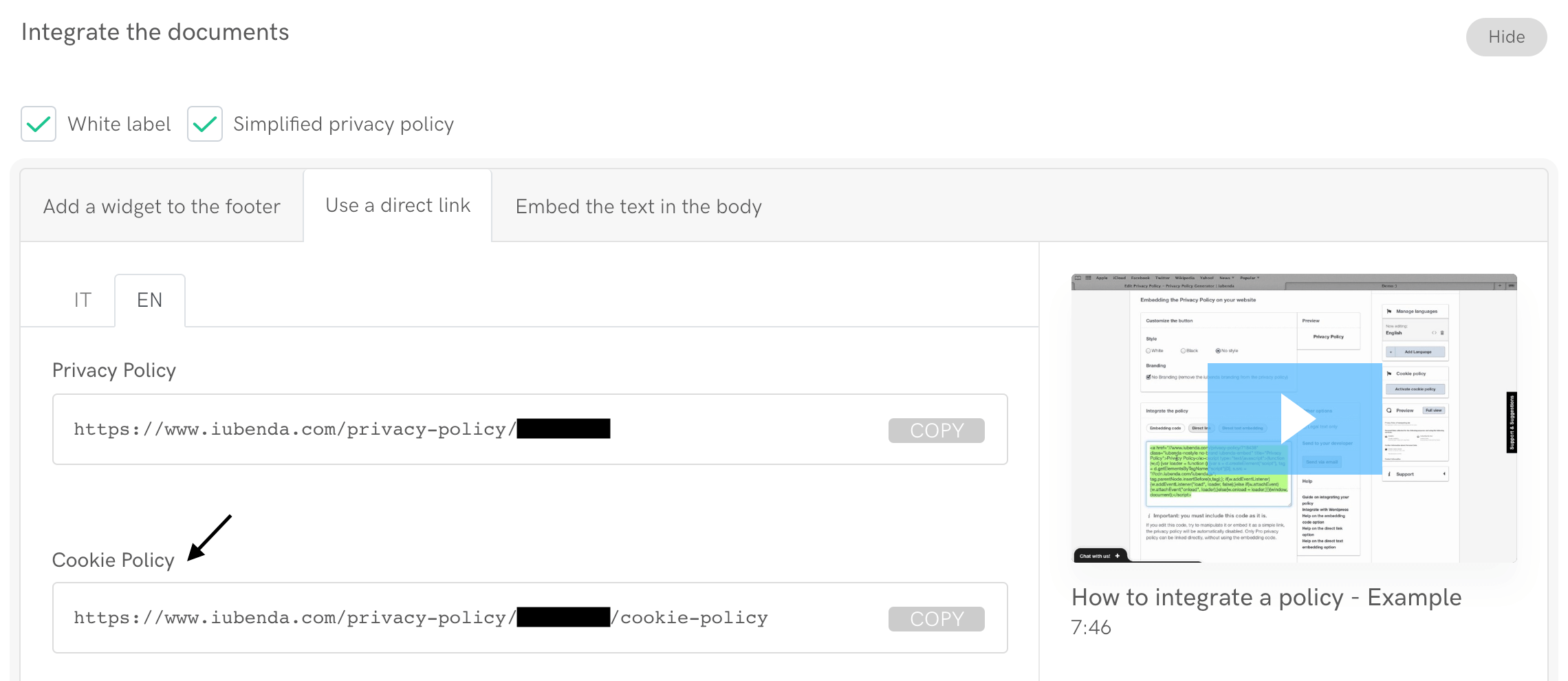 Intégration de la politique relative aux cookies