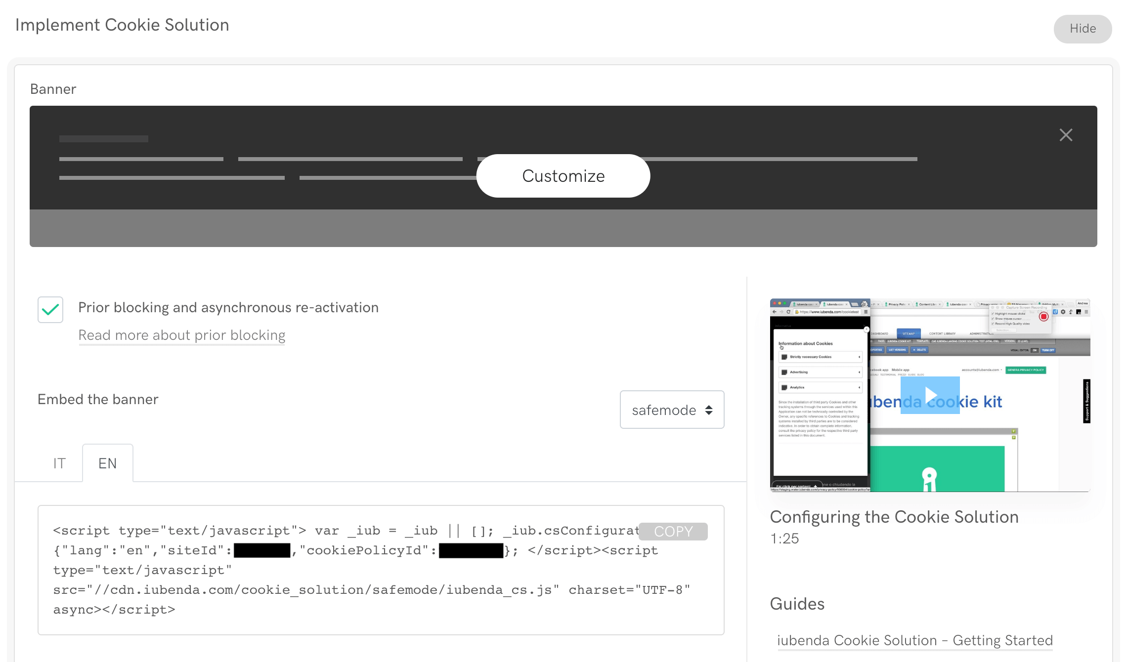 Intégration de la Cookie Solution