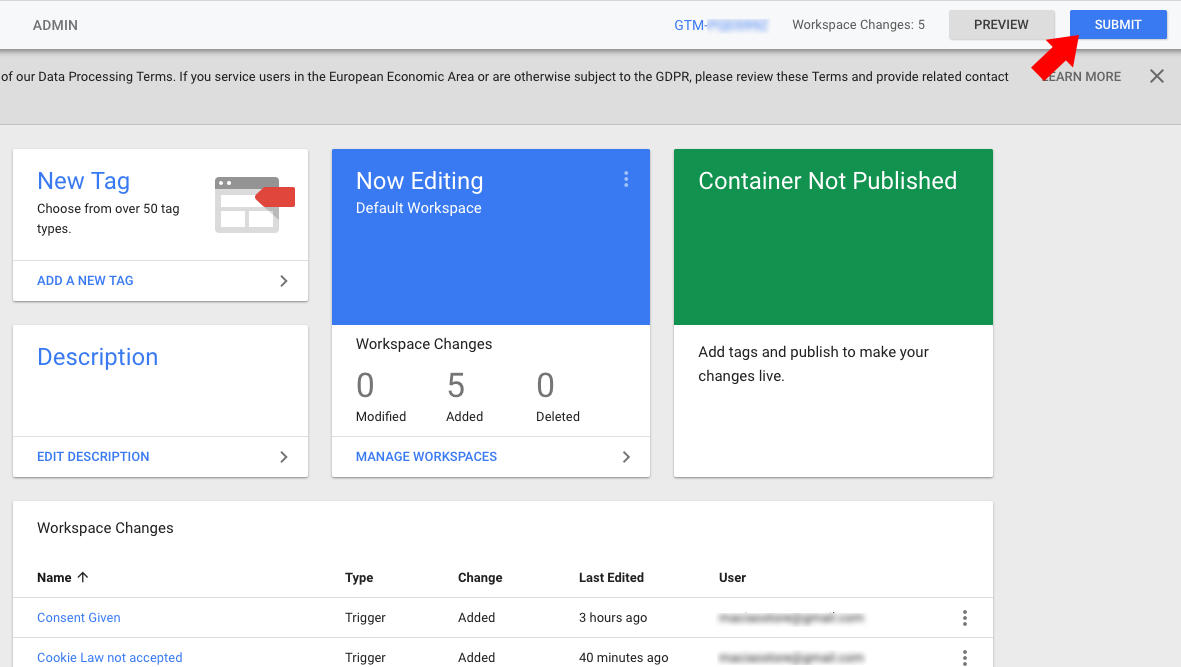 Google Tag Manager - Publier un conteneur
