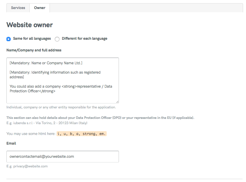 Owner field screenshot/example