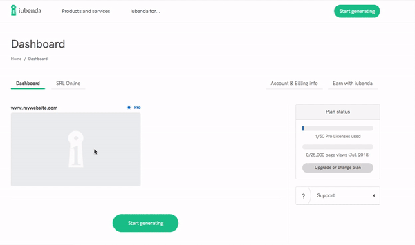 Edite sua política de privacidade a qualquer momento no seu painel