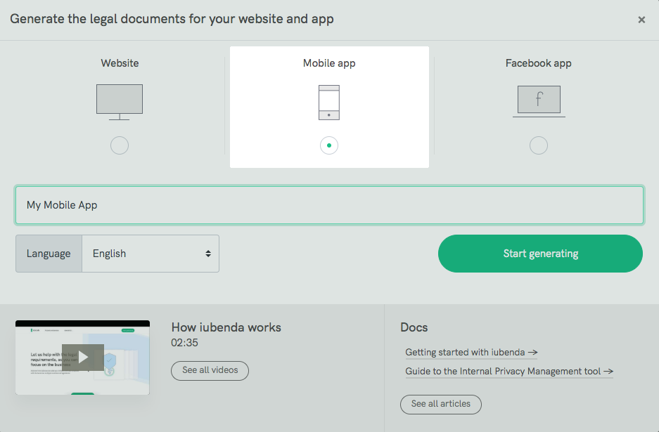 start generating policies for mobile apps