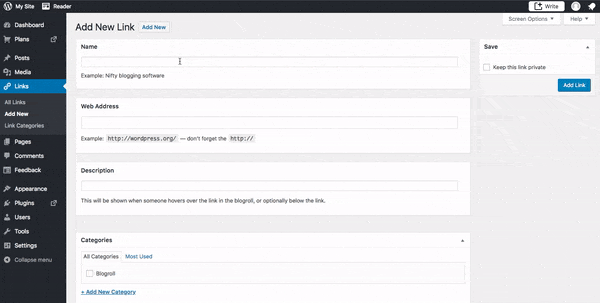 How to add a new link in wordpress