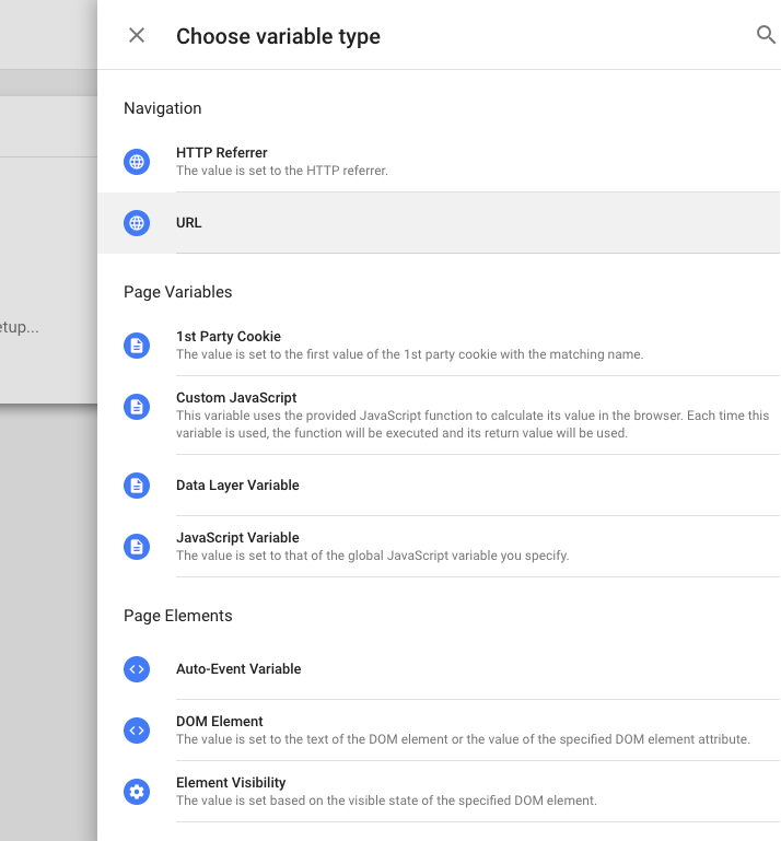 Sélectionner la variable prédéfinie URL