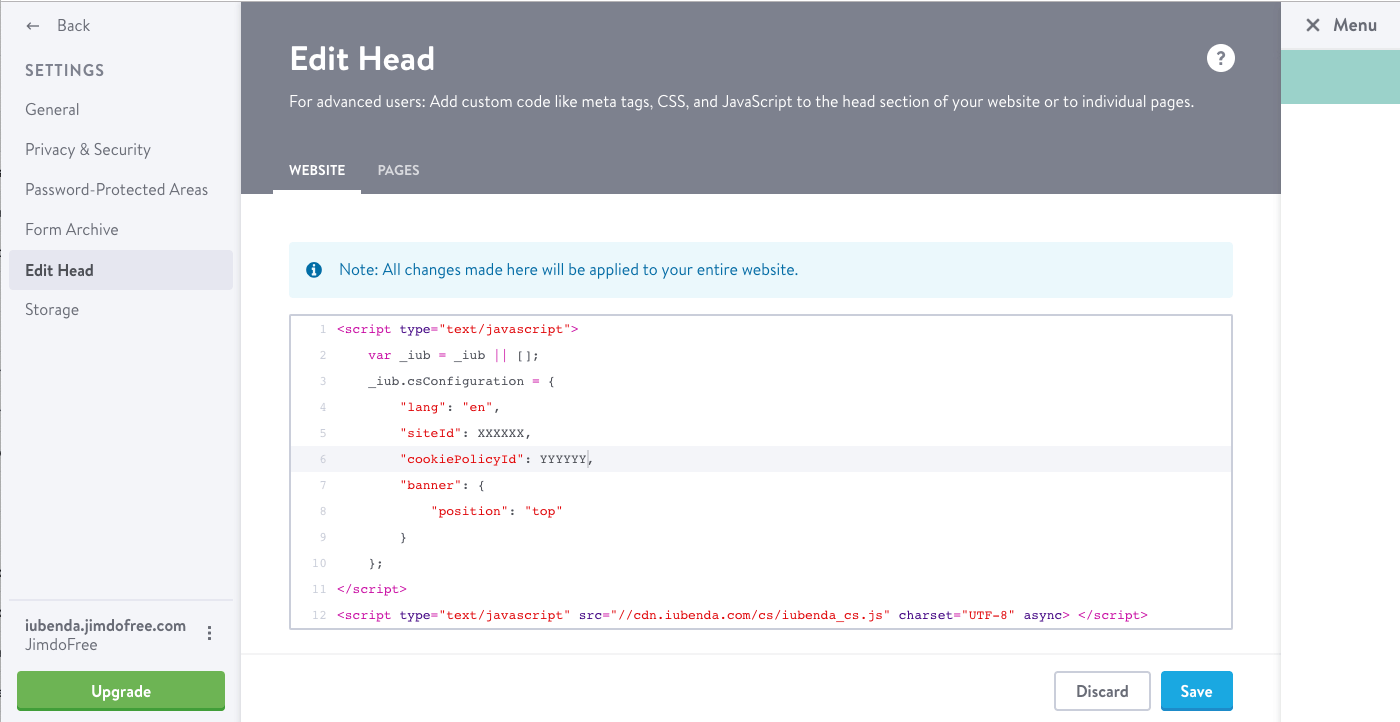 Cookie Solution – Jimdo-Integration