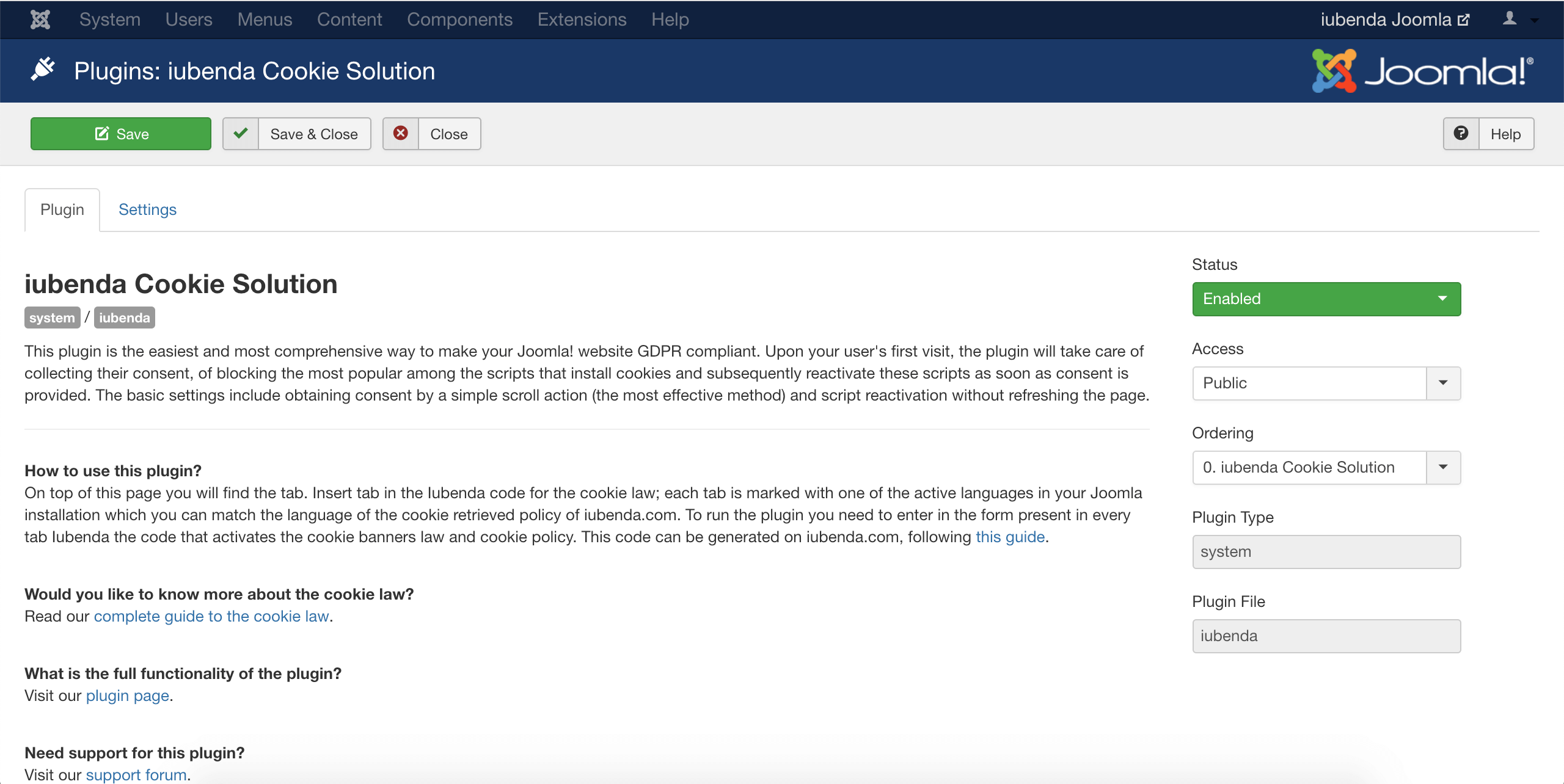Privacy Controls and Cookie Solution - Joomla! plugin