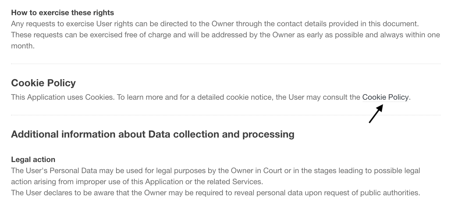 Cookie Policy link inside the complete privacy policy