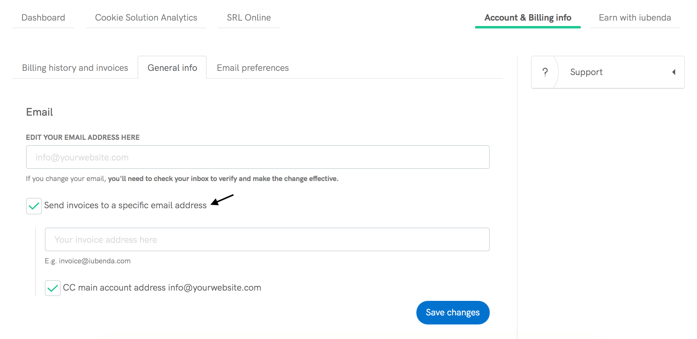 Envoyer les factures à une autre adresse e-mail