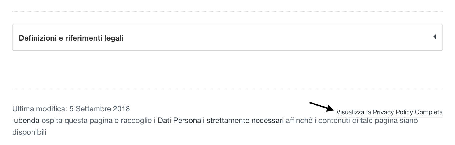 Link alla Privacy Policy (all'interno della Cookie Policy)