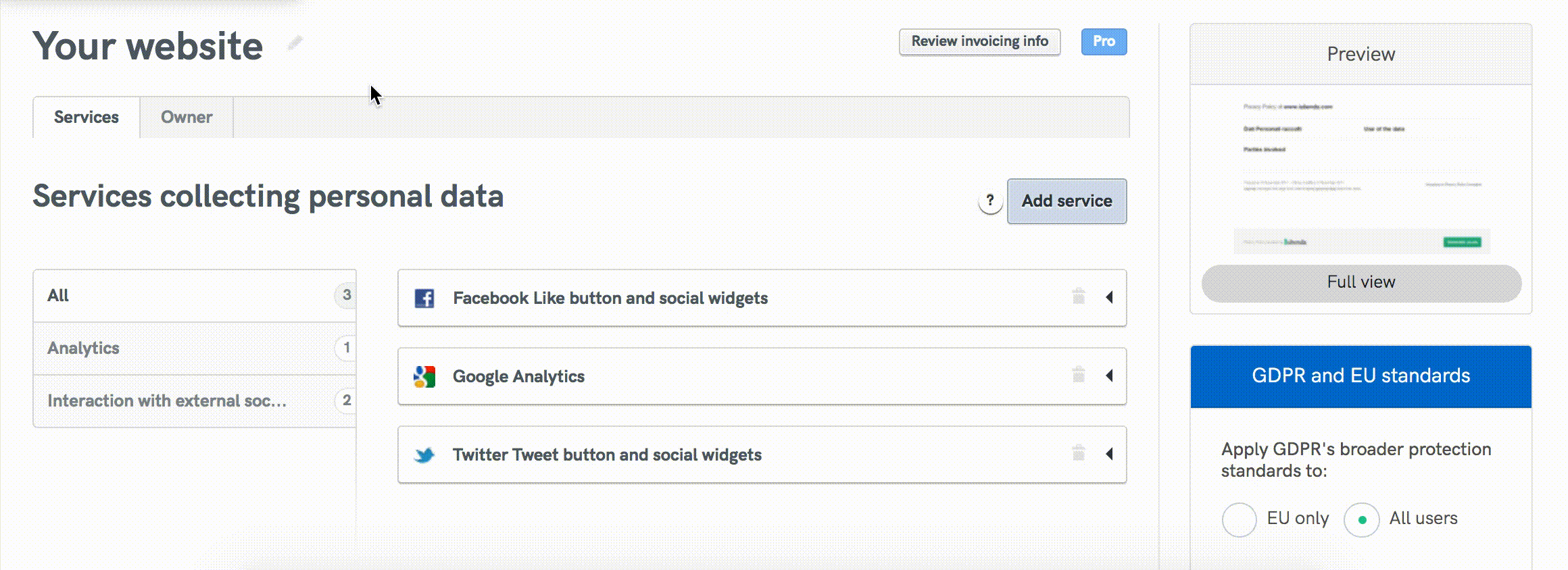 Customize Privacy and Cookie Policy internal links