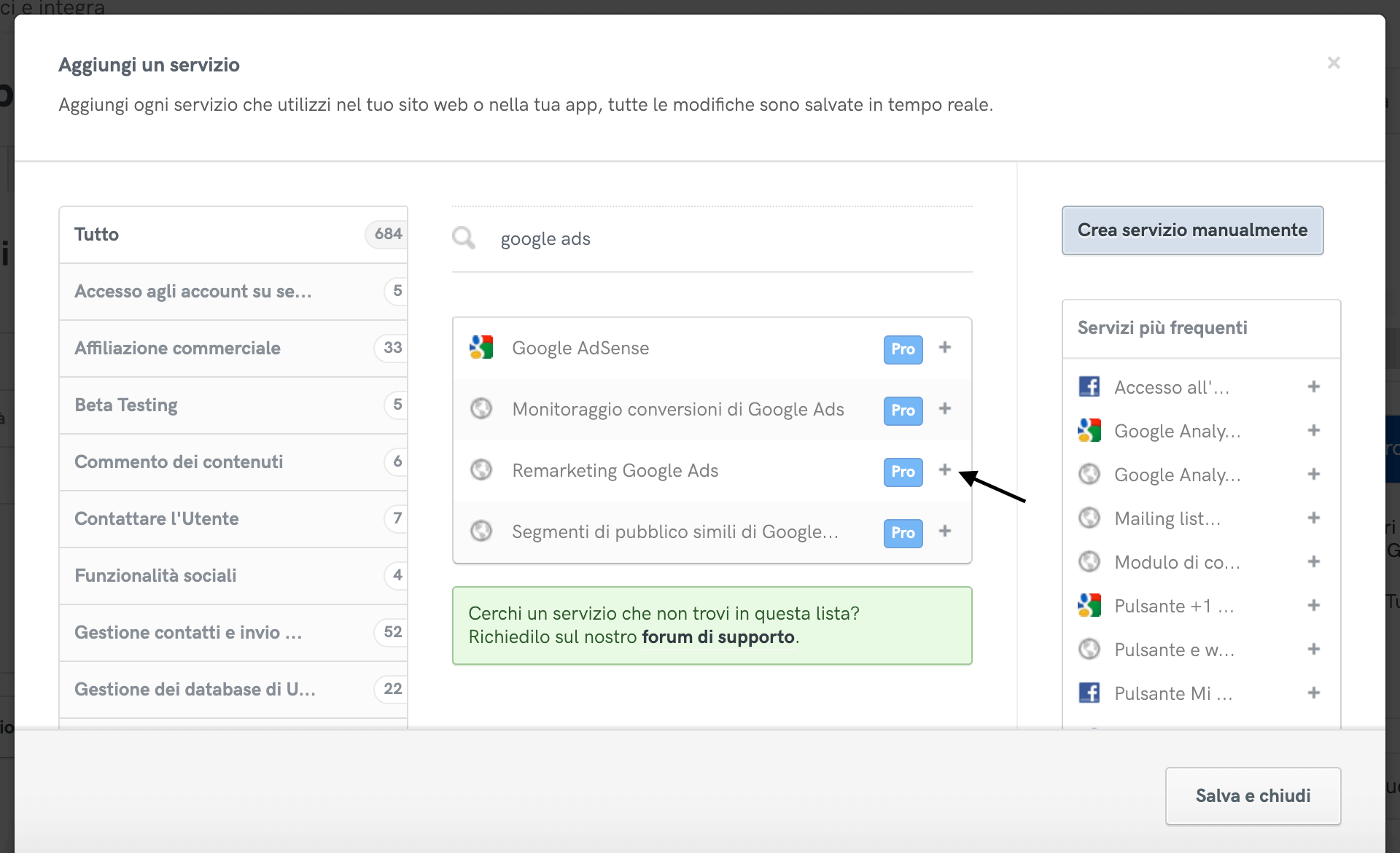 Aggiunta del servizio Remarketing Google Ads alla privacy policy