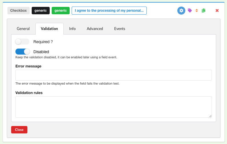 ChronoForms - Configuration des cases à cocher