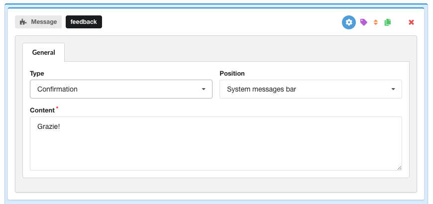 Chronoforms per Joomla! - Configurazione del messaggio di conferma invio