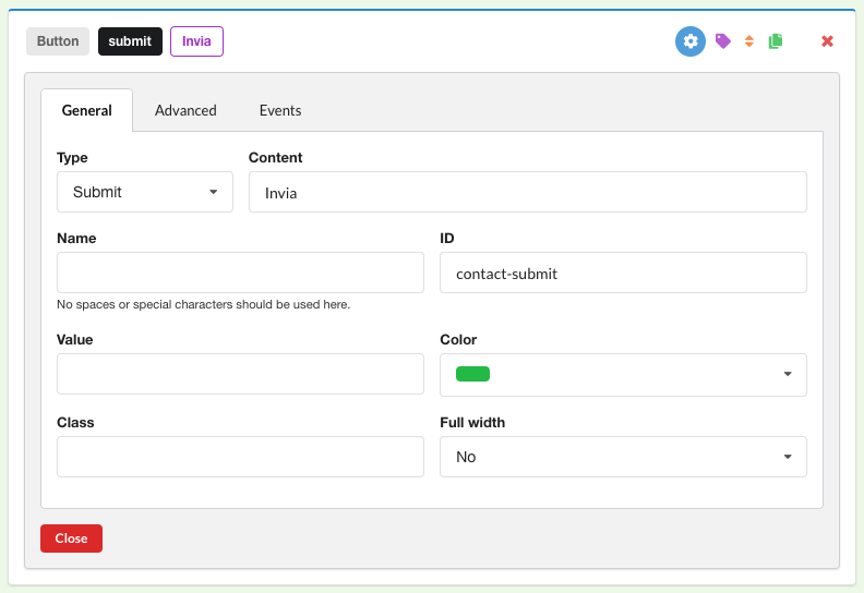 Chronoforms per Joomla! - Configurazione del pulsante di submit
