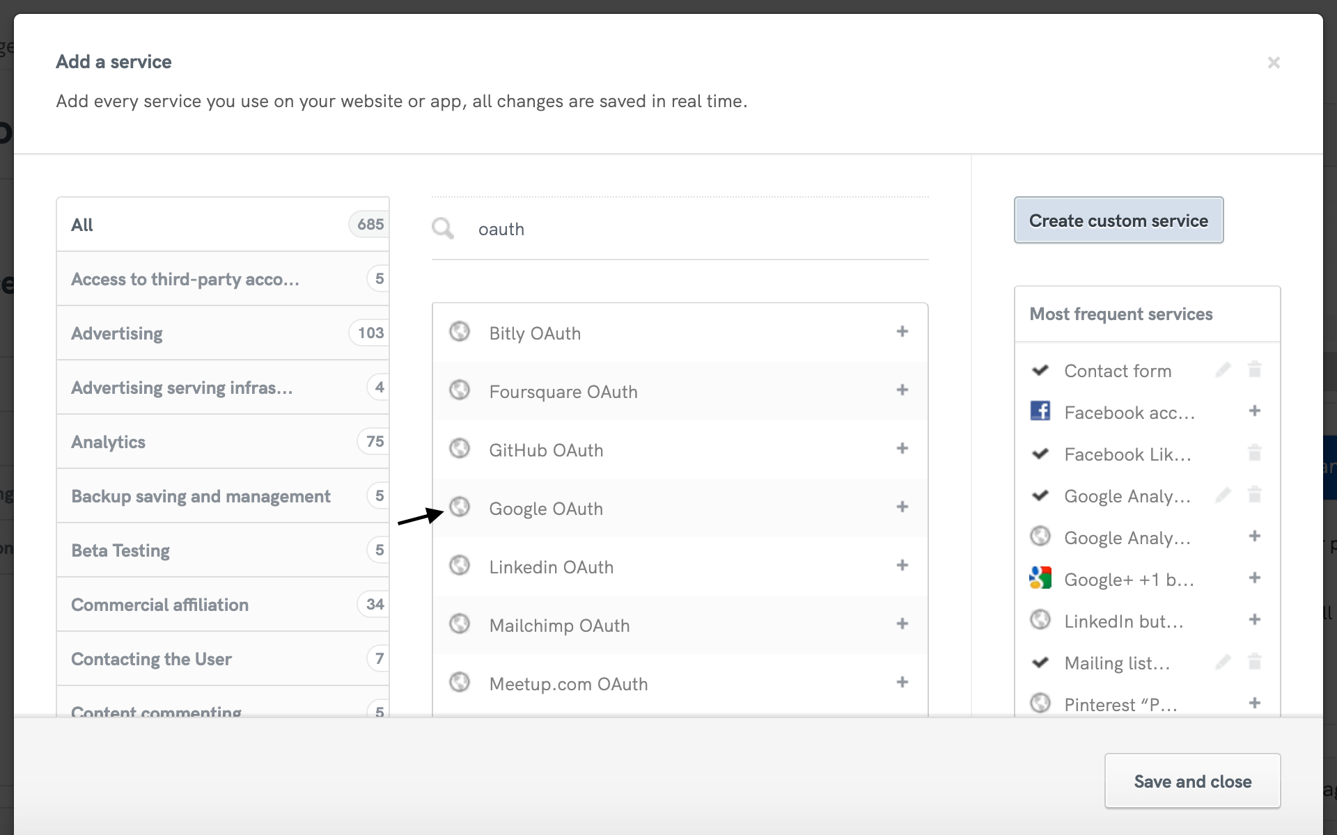Politique de confidentialité générée par iubenda - Service Google OAuth