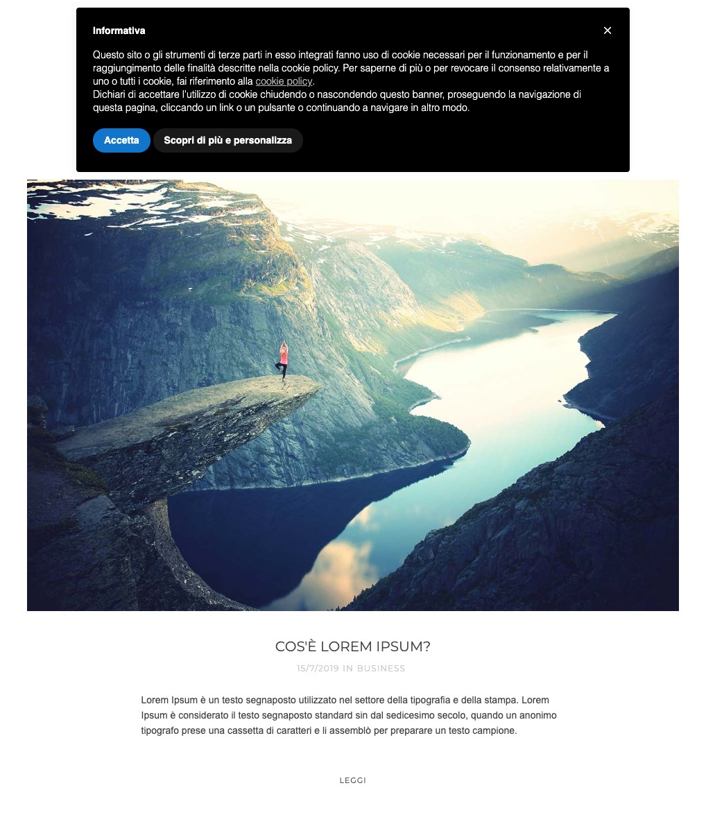 Cookie banner di iubenda su un sito realizzato in Webflow