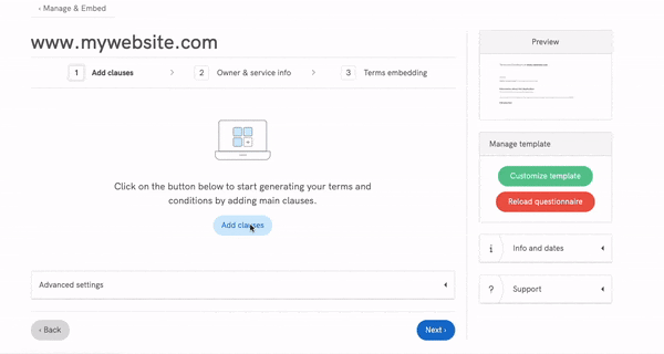 Sneek peek of the Terms and Conditions Generator