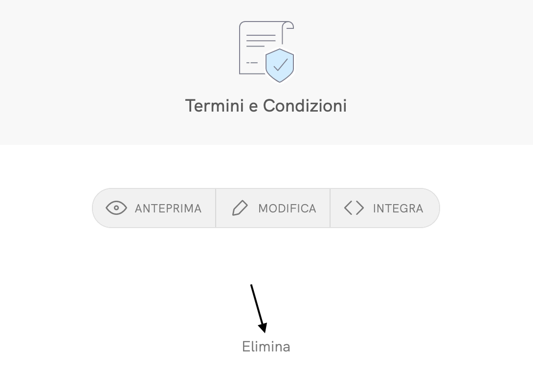 Termini e condizioni - Elimina documento