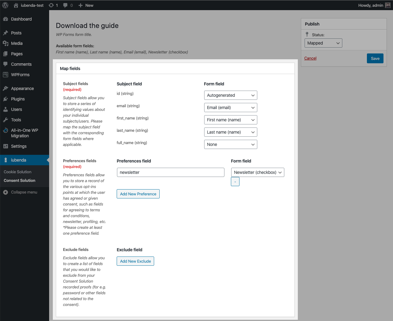 Module WordPress de la Consent Solution - Mise en correspondance de vos formulaires