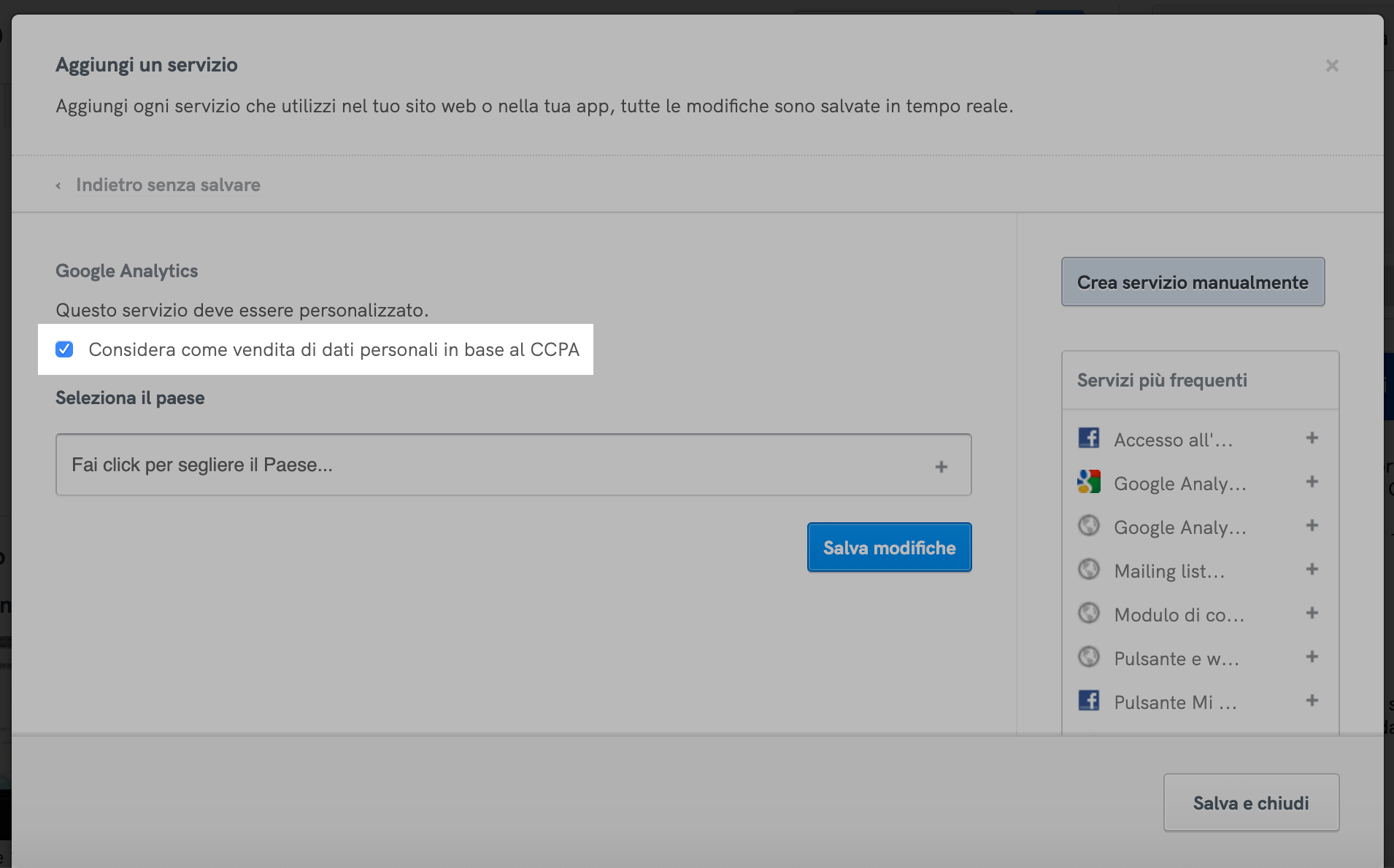 Considera come vendita di dati personali in base al CCPA
