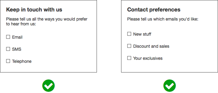 GDPR consent form example - Separate granular consent options