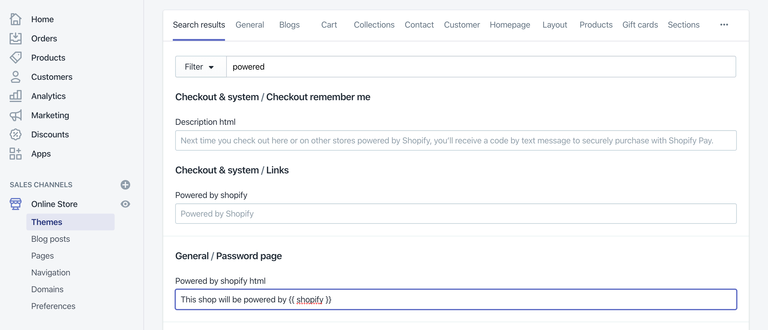 how to remove powered by shopify
