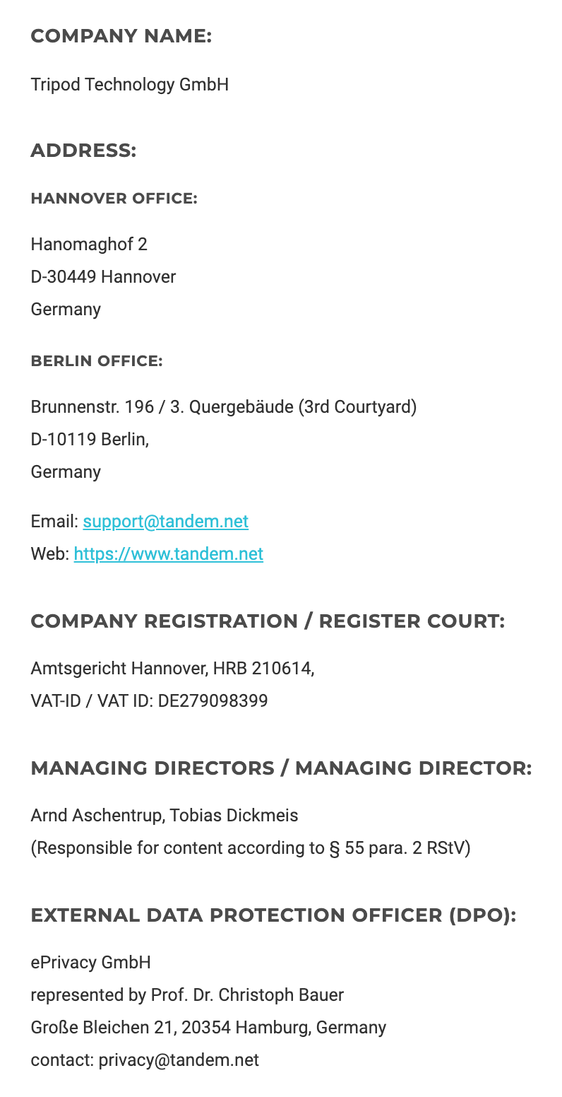 Exemplo de Impressum - Tandem