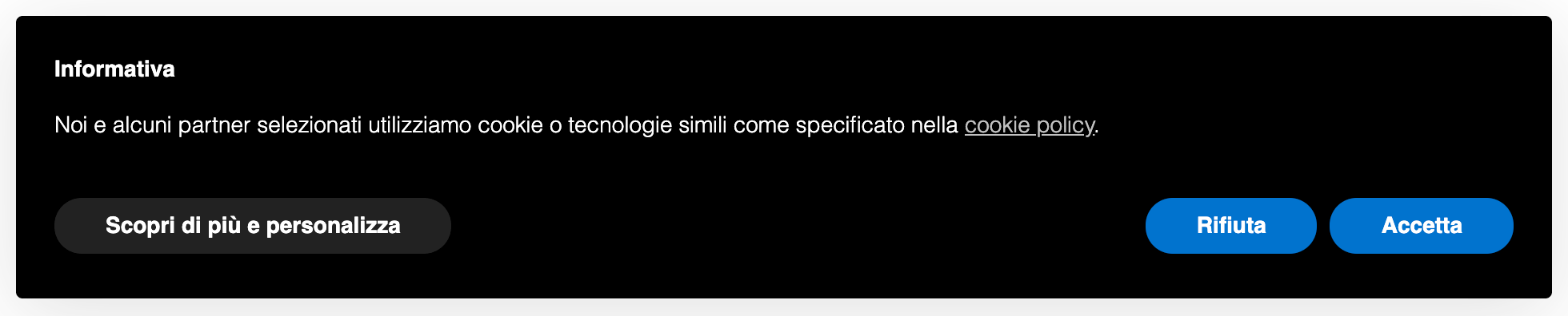 Cookie banner di iubenda per la raccolta del consenso