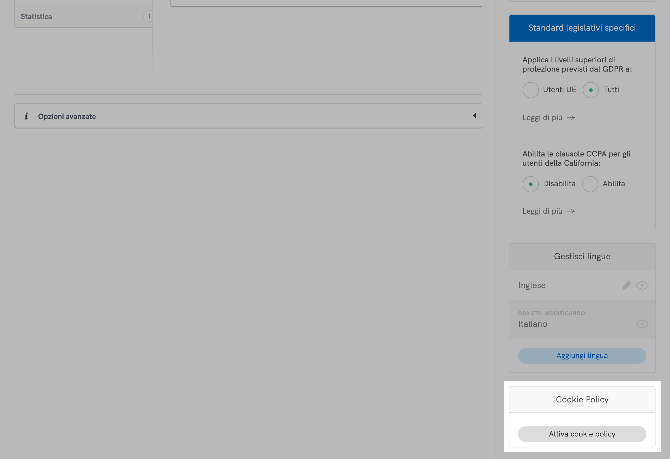 Generatore di Privacy e Cookie Policy iubenda - Attivazione della Cookie Policy